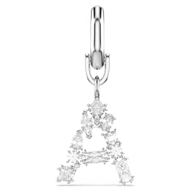 Symbolica charm, A, White, Rhodium plated - Swarovski, 5706333