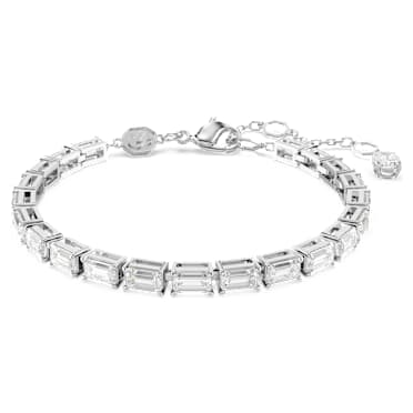 Matrix Tennis bracelet, Baguette cut, White, Rhodium plated - Swarovski, 5707200