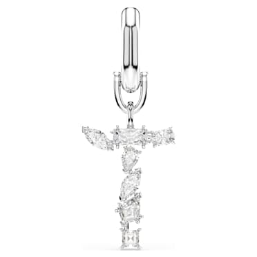 Symbolica charm, T, White, Rhodium plated - Swarovski, 5707283