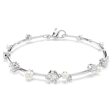 Constella สร้อยข้อมือ Tennis, Crystal Pearl, เหลี่ยมเจียระไน Round, ขาว, เคลือบโรเดียม - Swarovski, 5707511