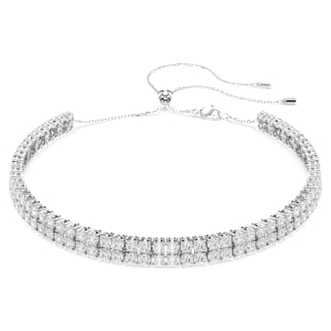 โชคเกอร์ Matrix, เจียระไนทรงกลม, ขาว, เคลือบโรเดียม - Swarovski, 5708936