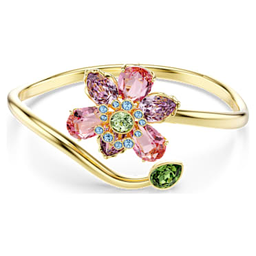 Idyllia bangle, Mixed cuts, Flower, Multicoloured, Gold-tone plated - Swarovski, 5709028