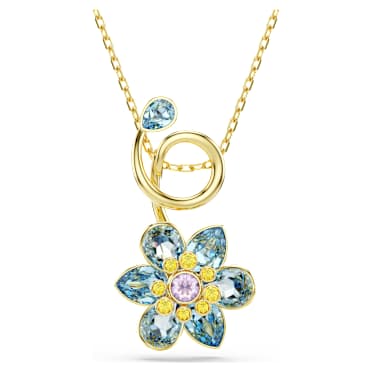 Pendente Idyllia, Taglio misto, Fiore, Blu, Placcato color oro - Swarovski, 5709029