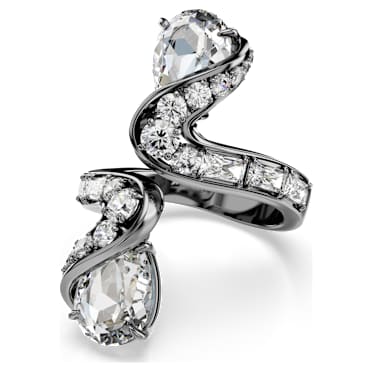 The Vienna Collection open ring, Feather, White, Ruthenium plated - Swarovski, 5709272