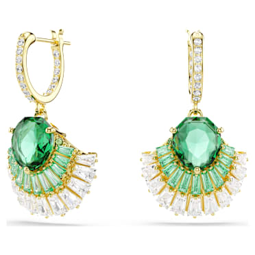 Brincos compridos Idyllia, Combinação de lapidações, Concha, Verde, Acabamento em ouro de 18 quilates - Swarovski, 5709378