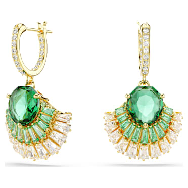 Idyllia drop earrings, Mixed cuts, Shell, Green, Gold-tone plated - Swarovski, 5709378