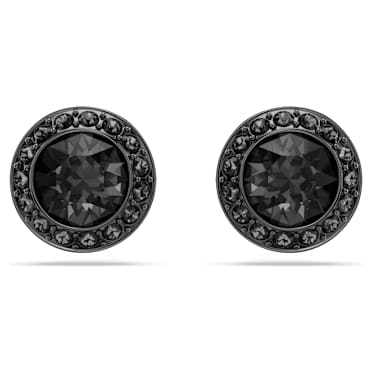 Orecchini a lobo Una Angelic, Taglio Round, Neri, Placcato rutenio - Swarovski, 5709413