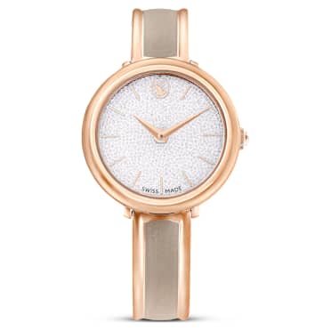 Orologio Crystalline Bangle, Fabbricato in Svizzera, Bracciale di metallo, Beige, Finitura in tono oro rosa - Swarovski, 5709814