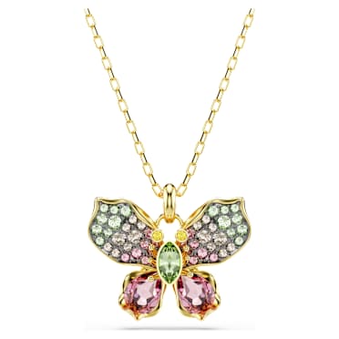 Idyllia pendant, Mixed cuts, Pavé, Butterfly, Multicoloured, Gold-tone plated - Swarovski, 5709950