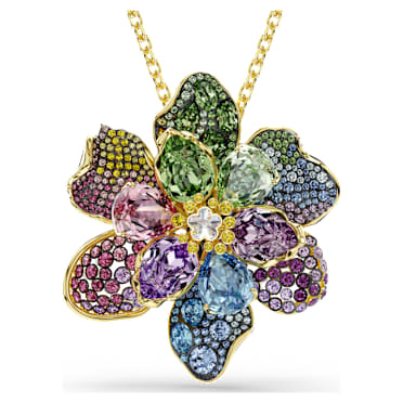 Idyllia hanger en broche, Verschillende slijpvormen, Pavé, Bloem, Meerkleurig, ‎18k gouden afwerking - Swarovski, 5709952
