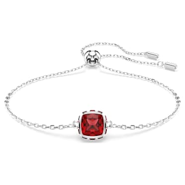 Birthstone bracelet, Square cut, January, Red, Rhodium plated - Swarovski, 5710514