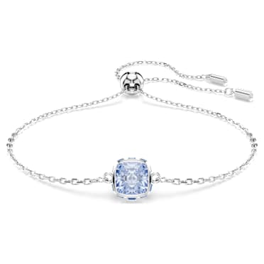 Birthstone bracelet, Square cut, March, Blue, Rhodium plated - Swarovski, 5710515