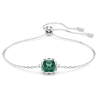 Birthstone bracelet, Square cut, May, Green, Rhodium plated - Swarovski, 5710516