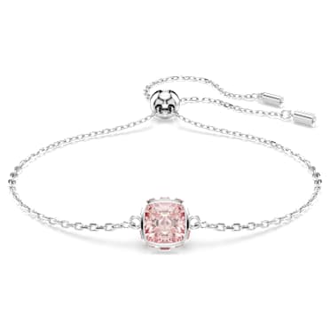 Birthstone bracelet, Square cut, June, Pink, Rhodium plated - Swarovski, 5710518