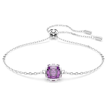Birthstone bracelet, Square cut, February, Purple, Rhodium plated - Swarovski, 5710519
