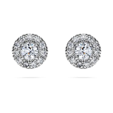 Eternity halo stud earrings, Lab-grown diamonds 0.45 ct tw, Round shape, Sterling silver - Swarovski, 5710581
