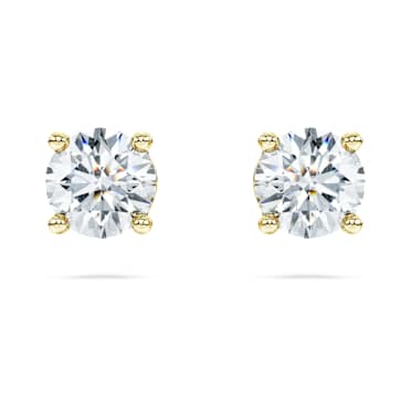 Eternity solitaire stud earrings, Lab-grown diamonds 1 ct tw, Round shape, 14K yellow gold - Swarovski, 5710588