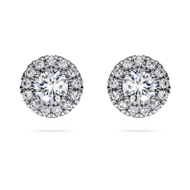 Eternity halo stud earrings, Lab-grown diamonds 0.75 ct tw, Round shape, 14K white gold - Swarovski, 5710619