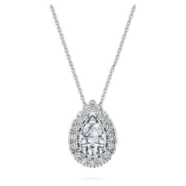 Eternity halo solitaire pendant, Lab-grown diamonds 1 ct tw, Pear shape, 14K white gold - Swarovski, 5710631