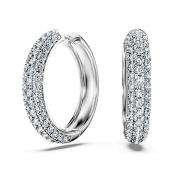 Eternity hoop earrings, Lab-grown diamonds 2 ct tw, Round shape, 14K white gold - Swarovski, 5710640