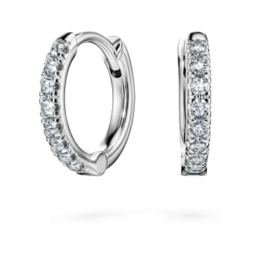 Eternity hoop earrings, Lab-grown diamonds 0.1 ct tw, Round shape, Small, 14K white gold - Swarovski, 5710651