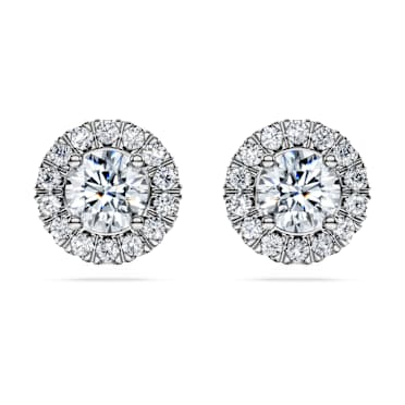 Eternity halo stud earrings, Lab-grown diamonds 2 ct tw, Round shape, 14K white gold - Swarovski, 5710703
