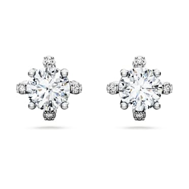 Galaxy 耳釘, 總重 2.1 克拉培育鑽石, 圓形切割, 14K 金（白色） - Swarovski, 5710712