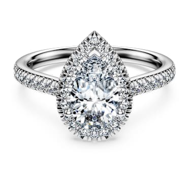 Bague solitaire halo Eternity, Diamants créés en laboratoire 1,3 ct tw, Tailles variées, Or blanc 14 carats - Swarovski, 5710840