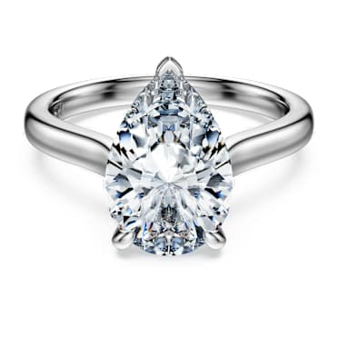 Eternity solitaire ring, Lab-grown diamonds 3 ct tw, Pear shape, 14K white gold - Swarovski, 5710871
