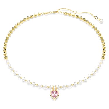Imber necklace, Crystal pearl, Heart cut, Heart, Pink, Gold-tone plated - Swarovski, 5711343