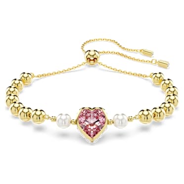 Imber bracelet, Crystal pearl, Heart cut, Heart, Pink, Gold-tone plated - Swarovski, 5711344