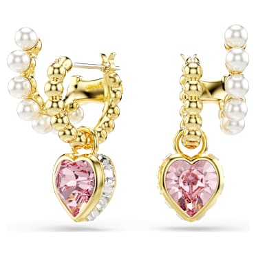 Imber hoop earrings, Crystal pearl, Heart cut, Heart, Pink, Gold-tone plated - Swarovski, 5711345