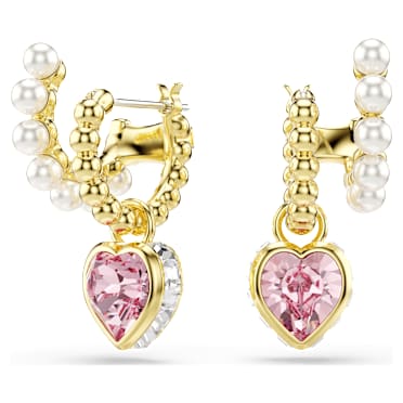 Imber karika fülbevaló, Kristálygyöngy, Szív metszés, Szív, Rózsaszín, Aranytónusú bevonattal - Swarovski, 5711345
