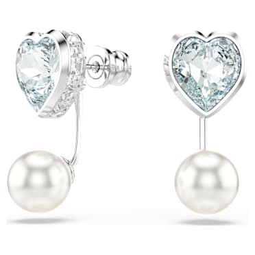 Boucles d’oreilles transformables Imber, Crystal Pearl, Taille cœur, Cœur, Bleues, Métal rhodié - Swarovski, 5711347