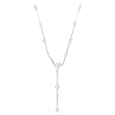 Constella สร้อยคอรูปตัว Y, Crystal Pearl, เหลี่ยมเจียระไน Round, ขาว, เคลือบโรเดียม - Swarovski, 5711830