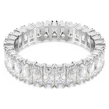 Matrix Ring, Baguette-Schliff, Weiß, Silberfarbenes Finish - Swarovski, 5714332