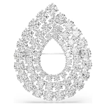 Matrix brooch, Round cut, White, Rhodium plated - Swarovski, 5714648