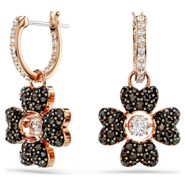 Idyllia 水滴形耳環, 幸運草, 黑色, 鍍玫瑰金色調 - Swarovski, 5714902