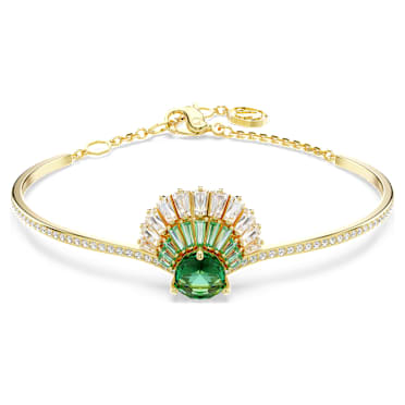 Idyllia bangle, Mixed cuts, Shell, Green, Gold-tone plated - Swarovski, 5715616