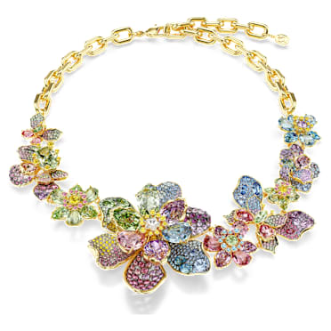 Idyllia Halskette, Verschiedene Schliffe, Pavé, Blume, Mehrfarbig, Goldlegierungsschicht - Swarovski, 5717157