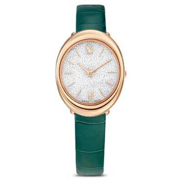 Imber watch, Swiss Made, Leather strap, Green, Rose gold-tone finish - Swarovski, 5717536