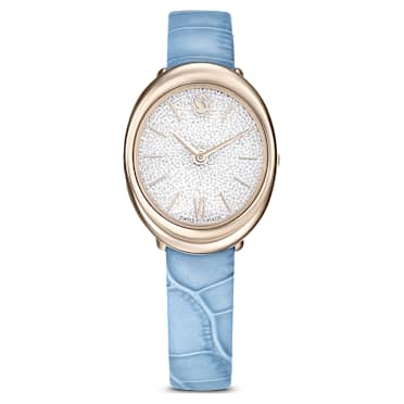 Imber watch, Swiss Made, Leather strap, Blue, Champagne gold-tone finish - Swarovski, 5717539