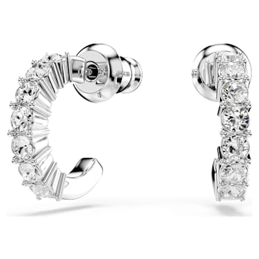Mini Hoop Kreolen, Rundschliff, Weiß, Rhodiniert - Swarovski, 5717567