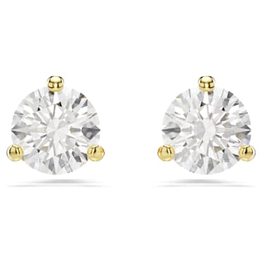 Solitaire stud earrings, Round cut, White, 18K gold finish - Swarovski, 5717575