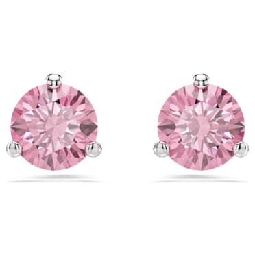 Solitaire Ohrstecker, Rundschliff, Rosa, Rhodiniert - Swarovski, 5717577