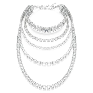 Millenia Halskette im Lagenlook, Verschiedene Schliffe, Weiß, Rhodiniert - Swarovski, 5717913