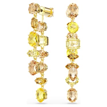 Viseči uhani Gema, Asimetričen dizajn, Mešani rezi, Dolgi, Rumeni, V videzu 18-karatnega zlata - Swarovski, 5718073