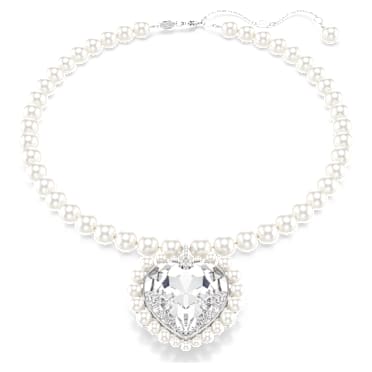 Ariana Grande x Swarovski ketting, Crystal Pearl, Heart-slijpvorm, Hart, Wit, Rodium toplaag - Swarovski, 5720858