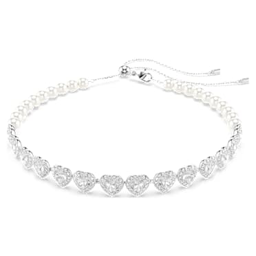 Ariana Grande x Swarovski โชคเกอร์ Tennis, เจียระไนหลากหลายรูปแบบ, Crystal Pearl, หัวใจ, ขาว, เคลือบโรเดียม - Swarovski, 5720861