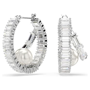 Ariana Grande x Swarovski Kreolen, Kristallperle, Baguette-Schliff, Weiß, Rhodiniert - Swarovski, 5720868
